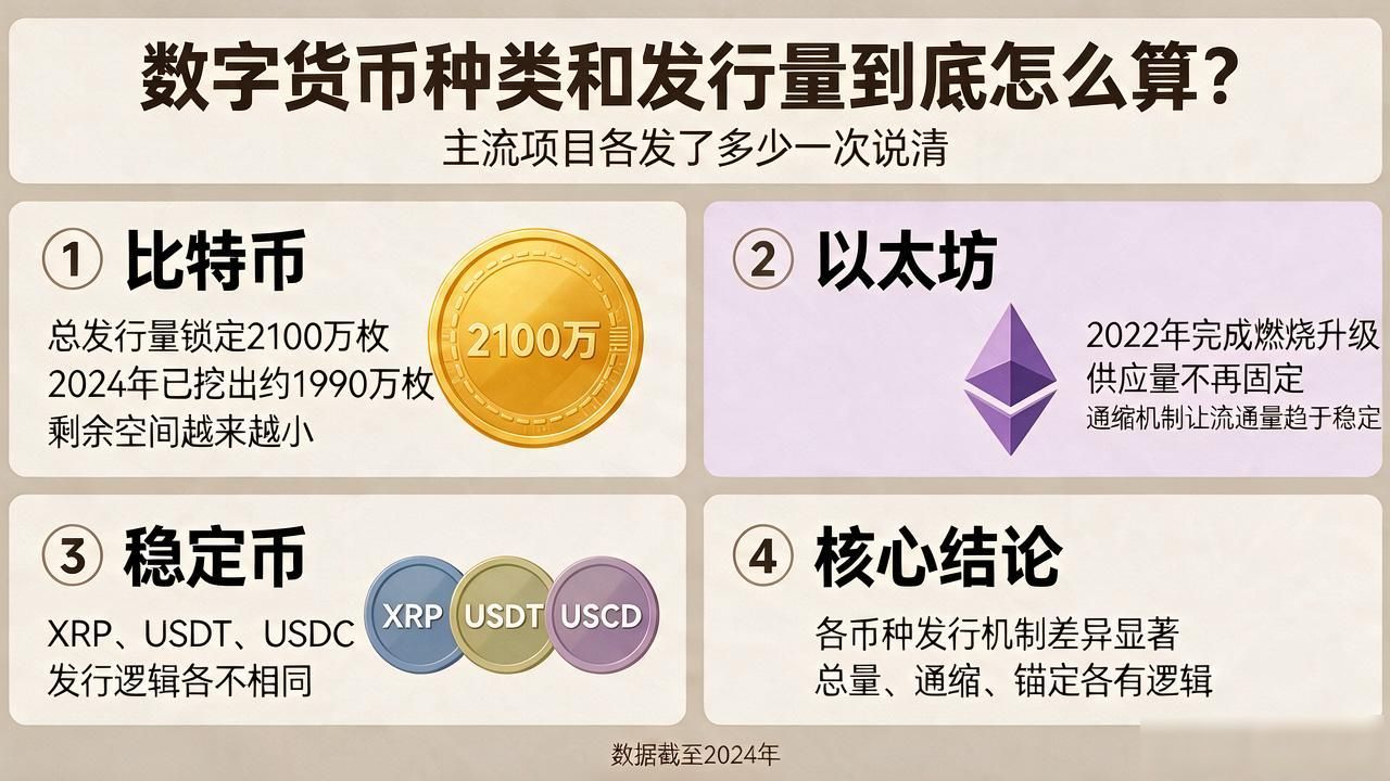 数字货币种类和发行量到底怎么算？主流项目各发了多少一次说清