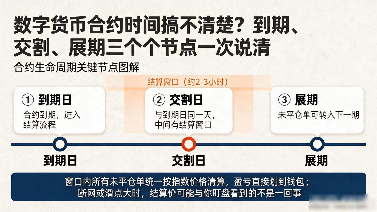 数字货币合约时间搞不清楚？到期、交割、展期三个节点一次说清